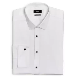 Deals 🤩 BOSS Jasper Pique Slim Fit Tuxedo 👚 Shirt White 💯