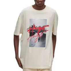 New 🔥 HUGO Dateboard Short Sleeve Graphic Tee Open White 🤩