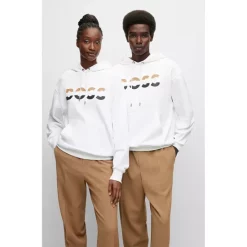 Best Sale 👏 BOSS Econy2 Relaxed Fit Logo Hoodie White 🎉