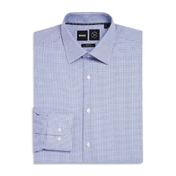 Buy 👍 BOSS Kent Micro Geometric Sharp Fit 👗 Dress 👕 Shirt Medium Blue 😍