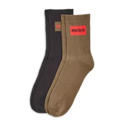 Hot Sale ⭐ BOSS Ribbed Cotton Blend Logo 🧦 Socks Dark Green 🎁