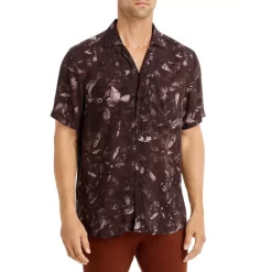 Coupon 🌟 HUGO Ellino Cotton Floral Print Relaxed Fit Button Down Camp 👕 Shirt Dark Brown ⭐