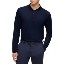 New 🥰 BOSS T-Parker 38 Slim Fit Long Sleeve Polo Dark Blue 🛒