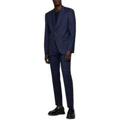 Wholesale ✔️ BOSS H-Huge Tonal Windowpane Peak Lapel Slim Fit Suit Dark Blue 🛒