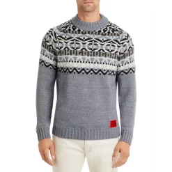 Best Pirce 🔔 HUGO Steenor Wool Blend Fair Isle Relaxed Fit Mock Neck Sweater Gray 🛒