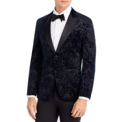 Best Pirce ⭐ BOSS Hutson Navy Velvet Swirl Print Slim Fit Dinner Jacket Dark Blue 👏