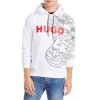Best Pirce 🔥 HUGO Danimaux Logo Graphic Pullover Hoodie White 👍