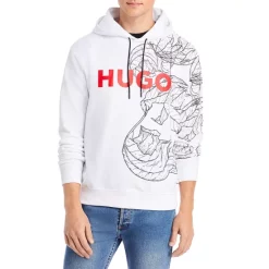 Best Pirce 🔥 HUGO Danimaux Logo Graphic Pullover Hoodie White 👍