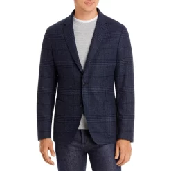 New π BOSS C-Hanry Plaid Tech Flannel Slim Fit Sport π§₯ Coat Dark Blue π