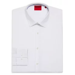 Hot Sale ❤️ HUGO Koey Cotton Floral Trim Slim Fit 👗 Dress 👕 Shirt White 🛒