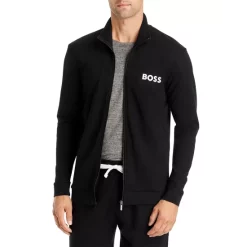 Outlet β¨ BOSS Ease Cotton Logo Print Full Zip Jacket Regular Fit Black π