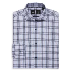 Budget 🥰 BOSS Cotton Blend Glen Check Sharp Fit 👗 Dress 👚 Shirt Blue 🎁