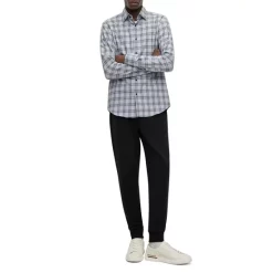 Budget 🥰 BOSS Cotton Blend Glen Check Sharp Fit 👗 Dress 👚 Shirt Blue 🎁 -BOSS Hugo Boss Shop unnamed file 508