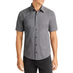 Coupon 🥰 HUGO Ermino Slim Fit Short Sleeve 👚 Shirt Charcoal 💯