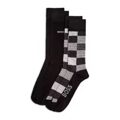 Best deal ⭐ BOSS Stripe & Solid Logo 🧦 Socks - Pack Of 2 Black 🧨