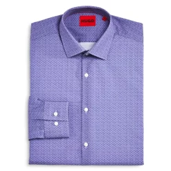 New 🎉 HUGO Cotton Geo Print US Special Slim Fit 👗 Dress 👕 Shirt Medium Purple 👏