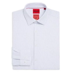 New 👍 HUGO Kenno Diamond Print Slim Fit 👗 Dress 👚 Shirt Open White 🎁