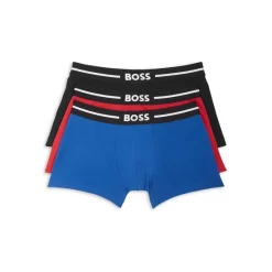 Budget 🧨 BOSS Bold Stretch Cotton Boxer Trunks, Pack Of 3 Black/red/blue ⭐