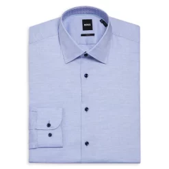 Cheap 🤩 BOSS Cotton Stretch Mélange Slim Fit 👗 Dress 👕 Shirt Blue 👍