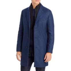 Top 10 ⌛ HUGO Milogan Wool Blend Textured Slim Fit 🧥 Coat Navy 💯