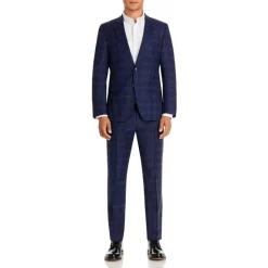 Best Sale 🔥 BOSS H-HUGE Plaid Slim Fit Suit Blue ✨