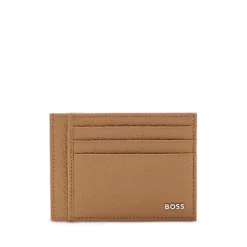 Promo 🌟 BOSS Hugo Boss Crosstown Leather Card Case Medium Beige 🧨