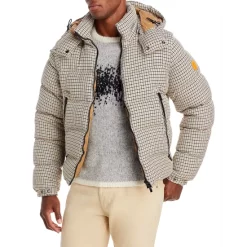 Cheapest 🧨 BOSS Dolson Houndstooth Down Puffer Jacket Medium Beige 😉